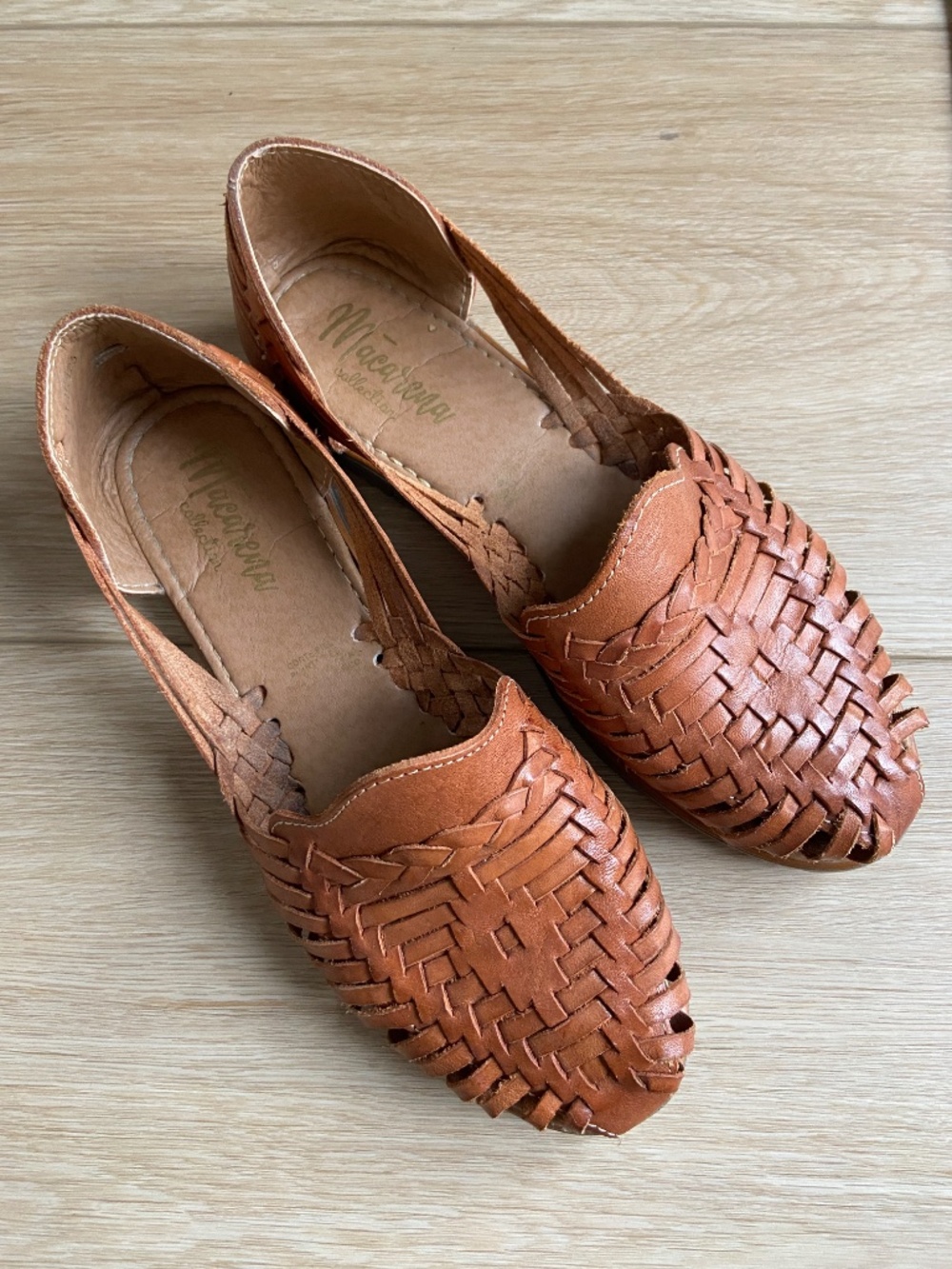 Woven Leather Huarache Sandal, slip on shoe, boho summer style - Picture 6 of 6